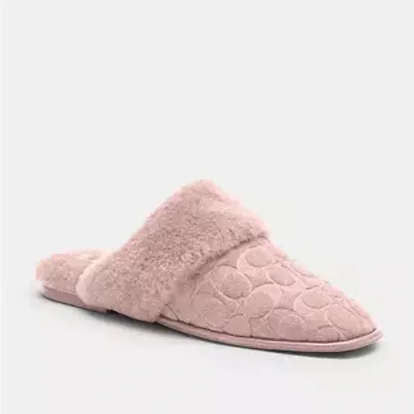NWT Coach Signature Suede Sherpa Flat Mule size 8 choose Candy Pink or Tobacco - Picture 2 of 10